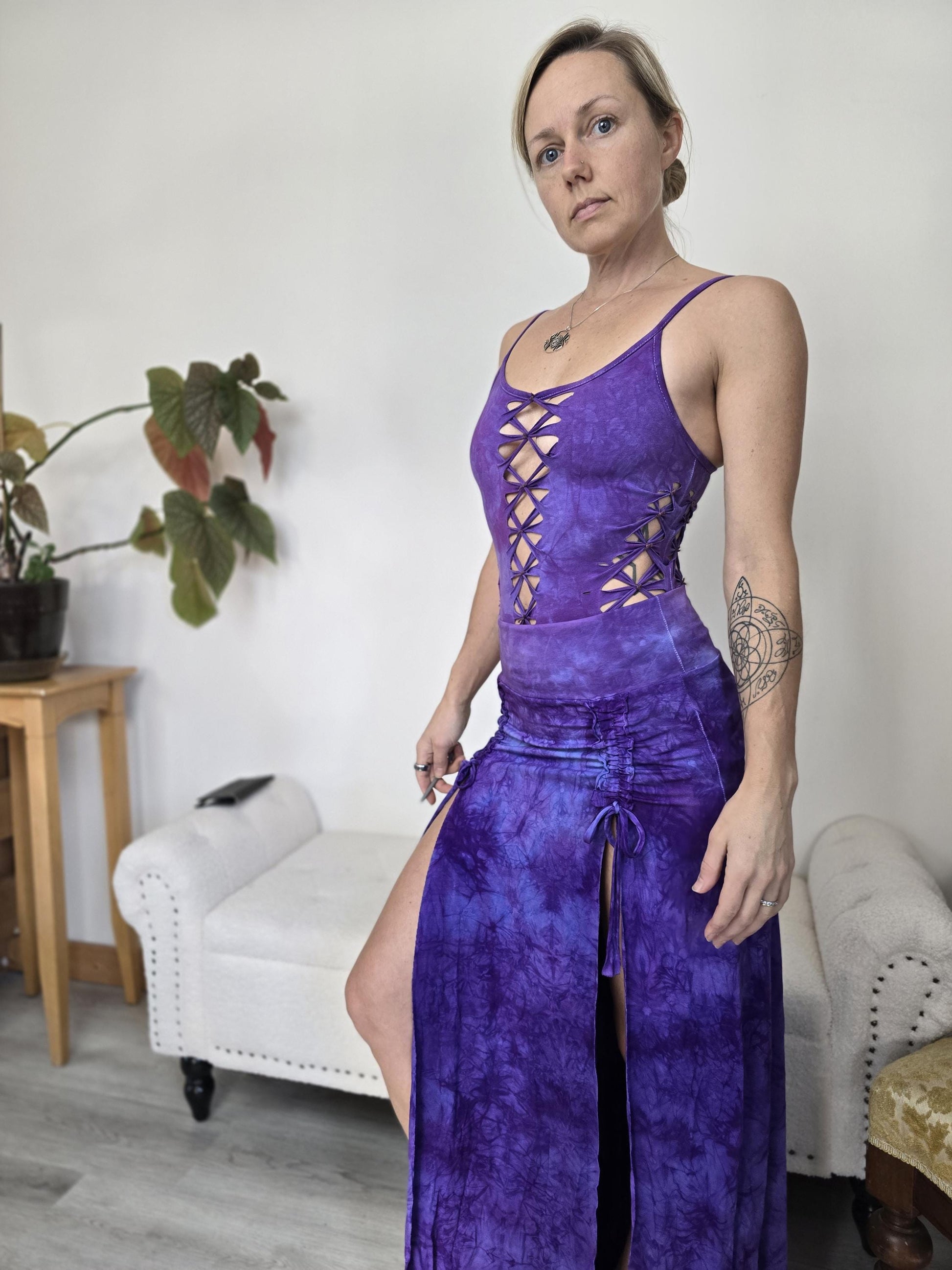 Bamboo Lavender Hand Dyed Cinch Skirt, festival clothing __etsy:7441822428