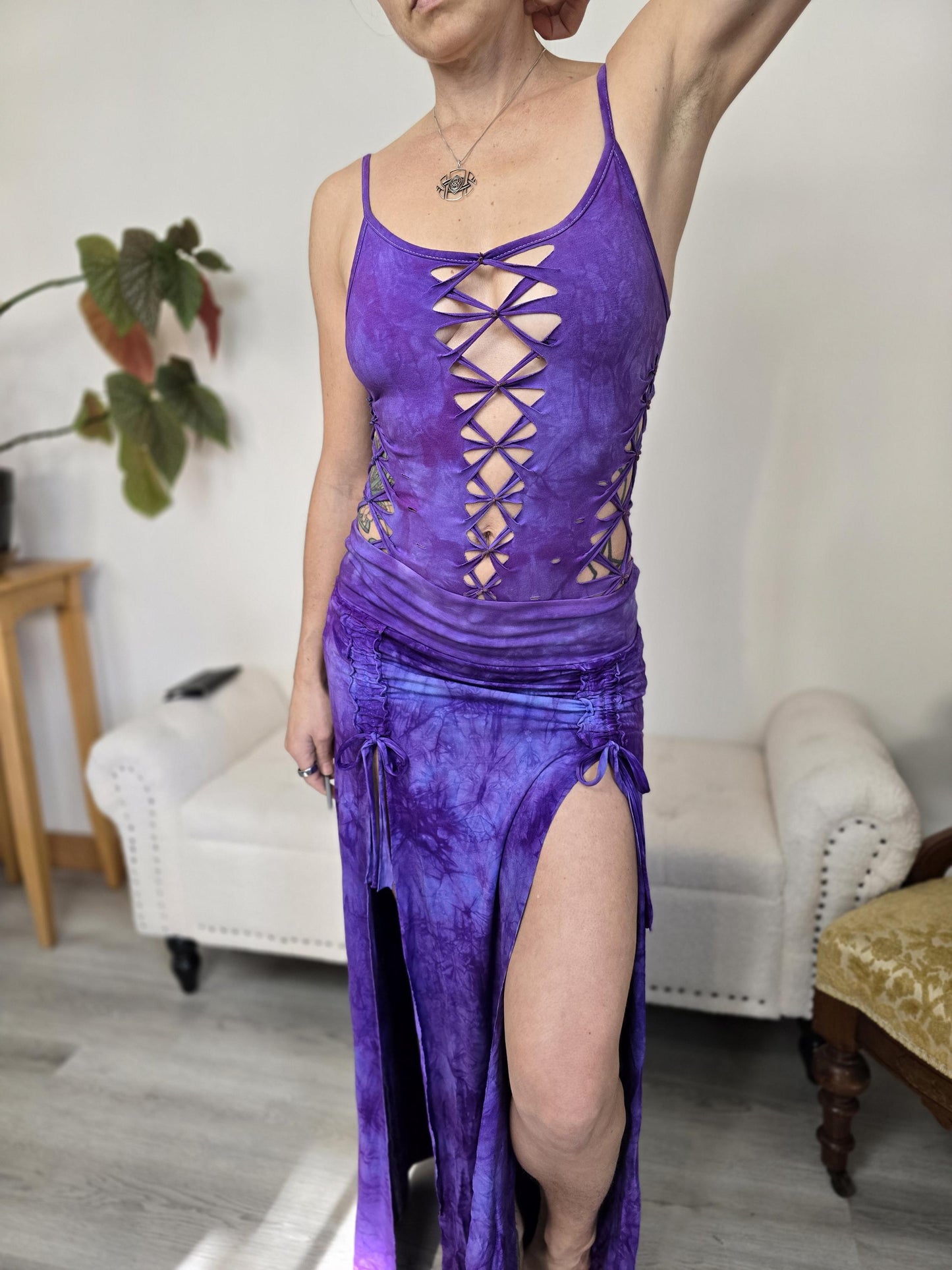 Lavender Hand Dyed Cosmic Braided Bodysuit Mini Romper __etsy:7442358430