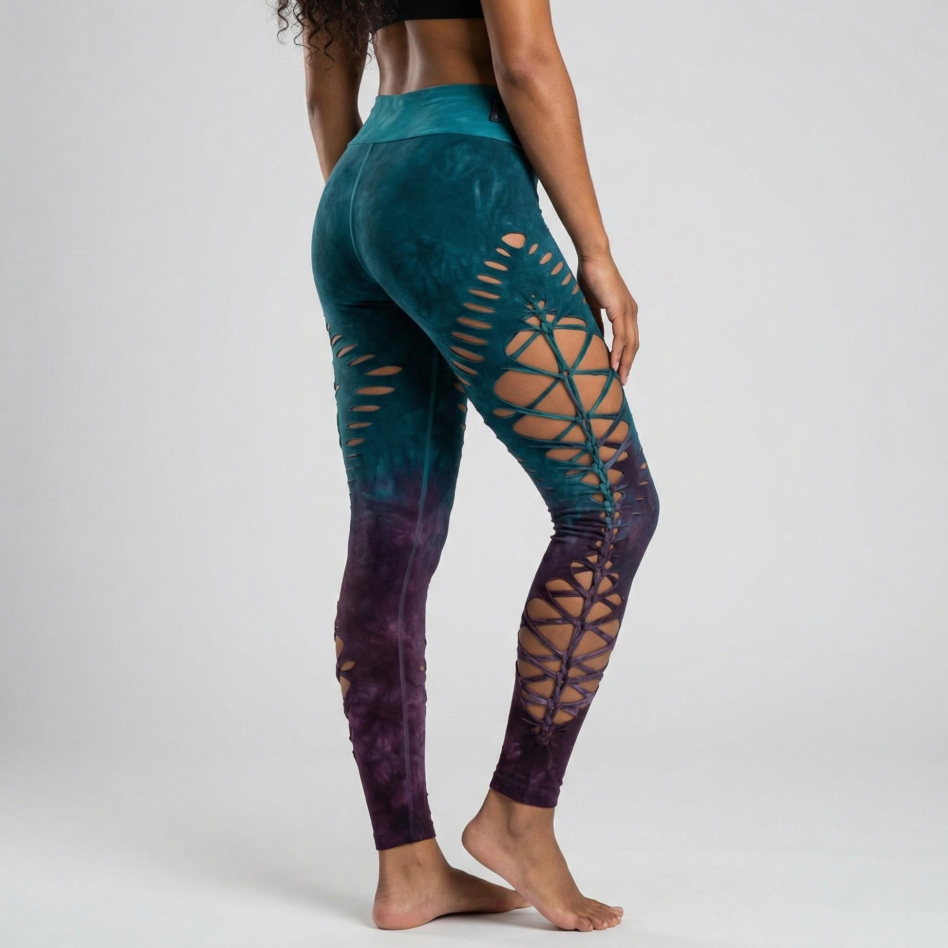 Blue Cherry Hand Dyed Yoga Braided Leggings, sexy women's leggings __etsy:7619552192