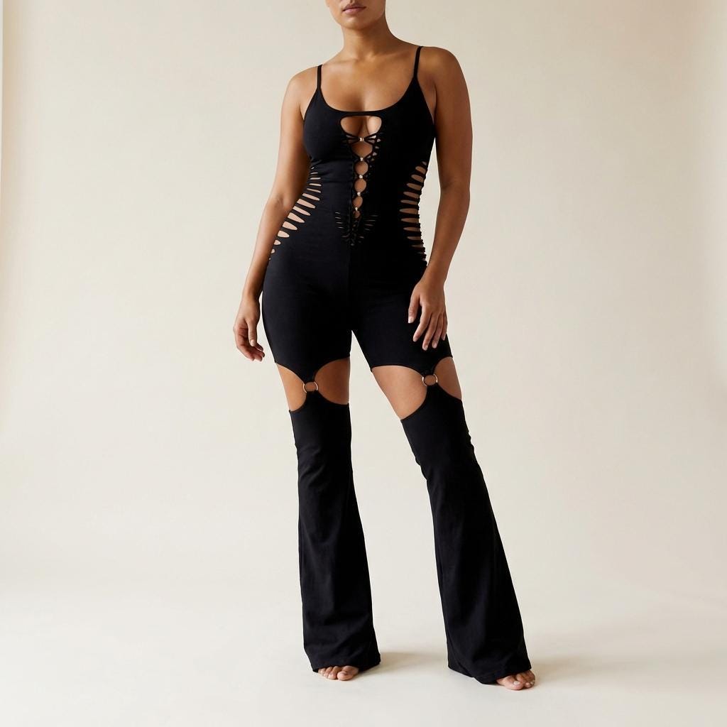Garter Flare jumpsuit Bodysuit/catsuit Cosmic Vixen festival fire performer __etsy:7667479865