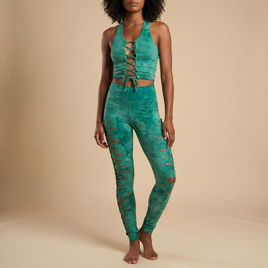 SEA GLASS laced Crop top Hand dyed Yoga Slit weave Fire hula hoop __etsy:7667538147