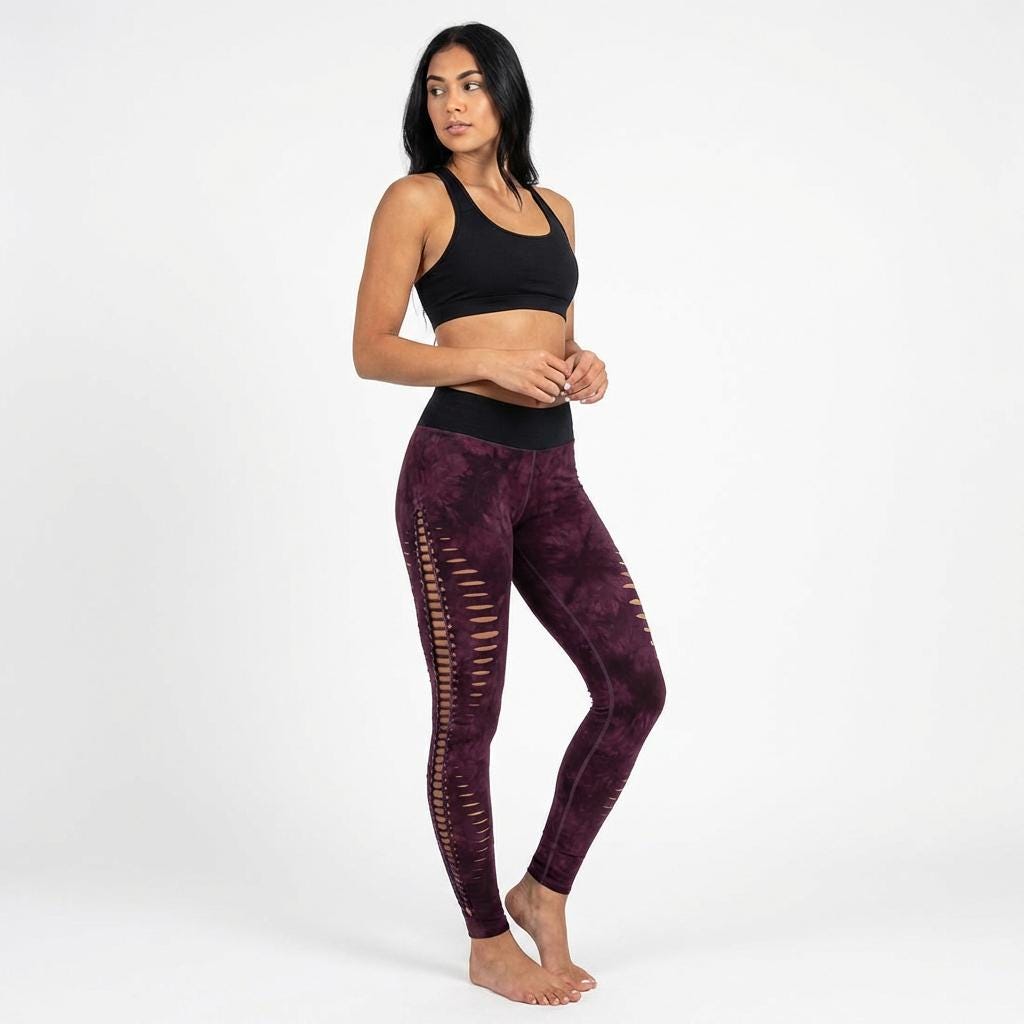 BLACK CHERRY Braided Yoga Leggings Hand Dyed /Festival//dance __etsy:7715610022