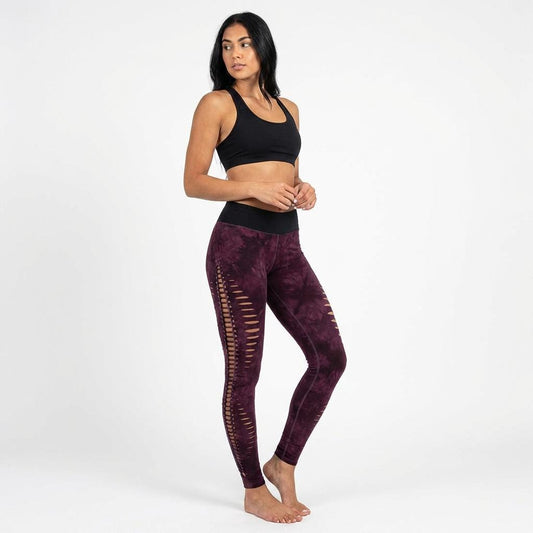 BLACK CHERRY Braided Yoga Leggings Hand Dyed /Festival//dance __etsy:7715610022