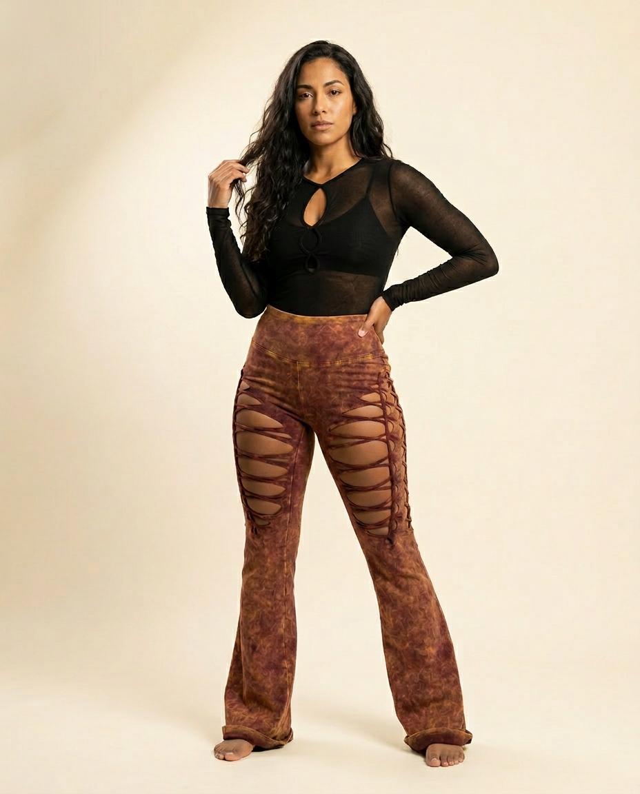 Mineral Wash Flare Yoga Pants: Braided Ripped Bell Bottoms __etsy:7961926744