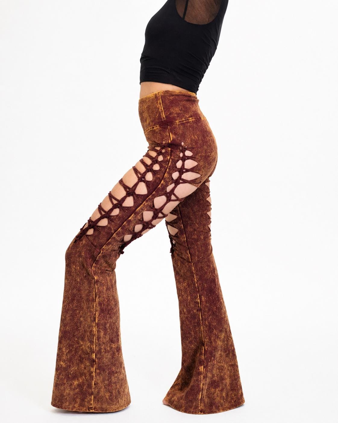 Mineral Wash Flare Yoga Pants: Braided Ripped Bell Bottoms __etsy:7961941150
