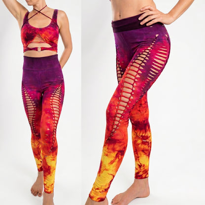 Hand Dyed Lion Heart Leggings: Braided Slit Weave, Fire Safe __etsy:7981131599