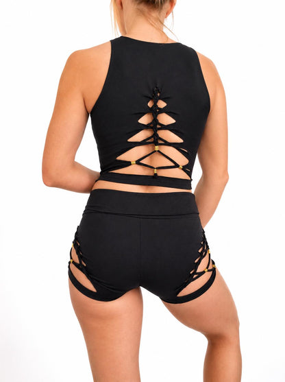 Bliss Braided Booty Shorts - High Waisted Cotton Spandex Hot Pants for Festival Dance Yoga