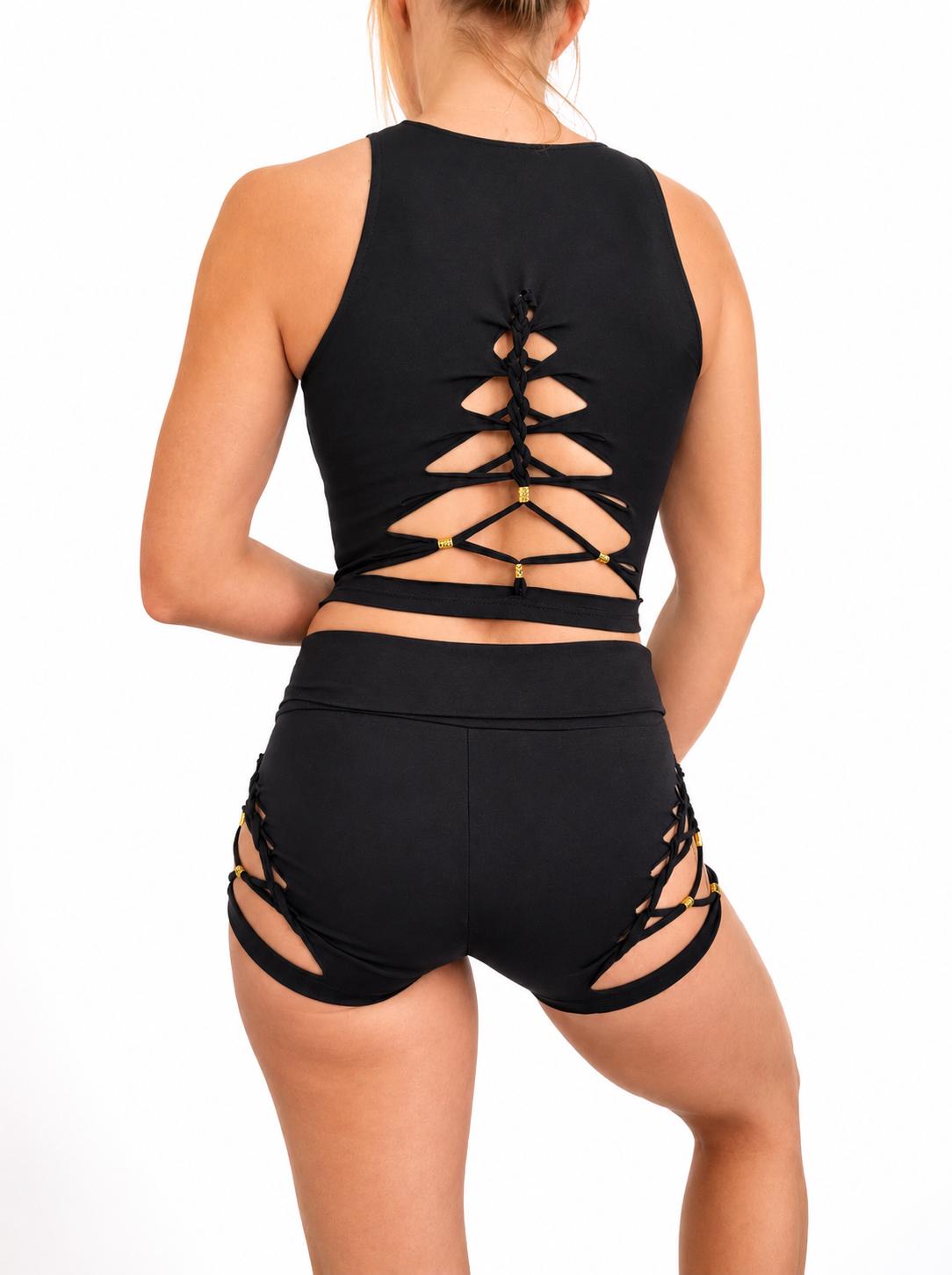 Bliss Braided Booty Shorts - High Waisted Cotton Spandex Hot Pants for Festival Dance Yoga __etsy:8247955275
