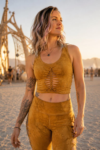 AMBER Crop top Hand dyed Yoga Slit weave Fire hula hoop __etsy:8393399813
