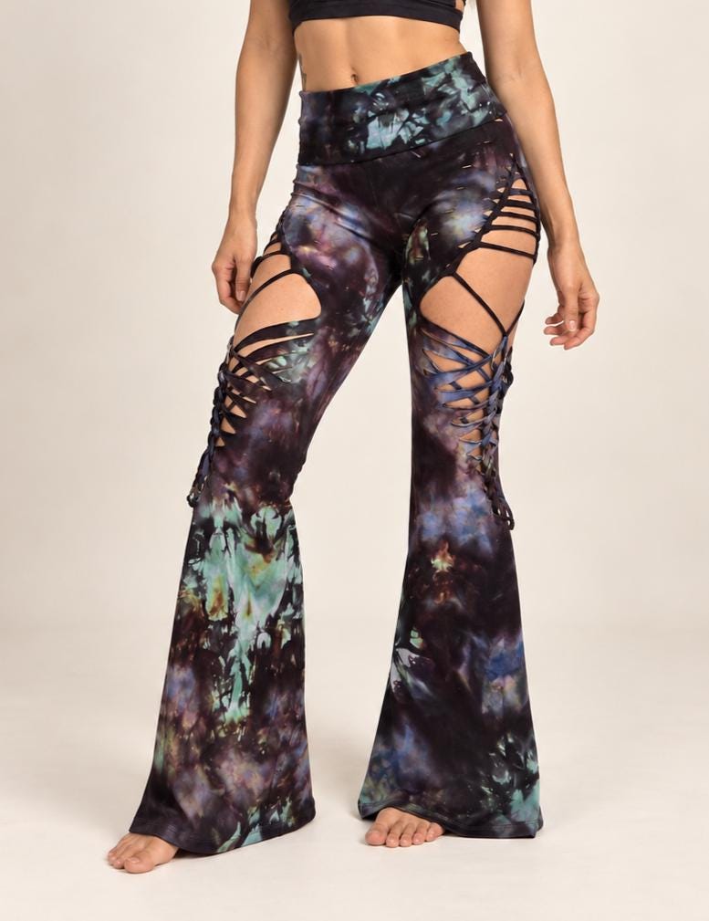 Ice Dye Kaleidoscope Ripped Flare Yoga Pants: Festival Rave Wear __etsy:8592634848