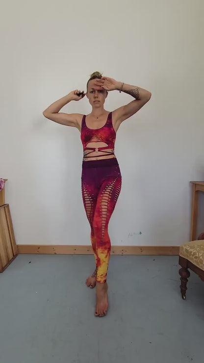 Lion Heart Crop Top Open back Yoga Tank Slit Weave
